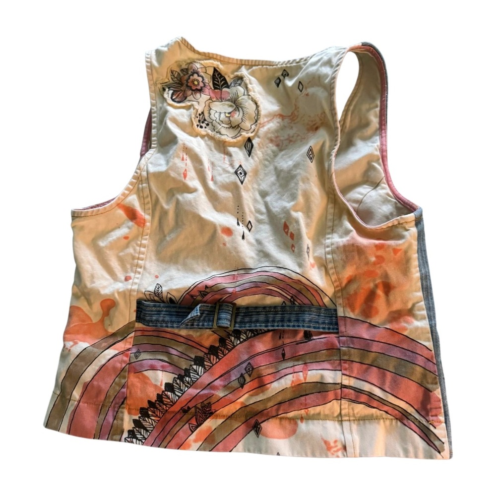 Scrapbook Denim Striped Vest with Embroidered & Printed Accents • Size M - Picture 2 of 2